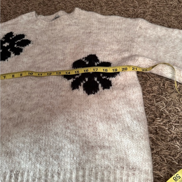 See and Be Seen Boutique brand. Cozy Beige Sweater with Black Floral Design. - Picture 4 of 5